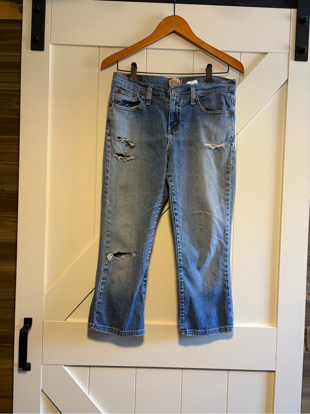 Women’s Straight Leg Distressed Light Blue Jeans